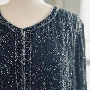 Milano Black & Iridescent Botanical Hand-Beaded Evening Jacket – US 2X